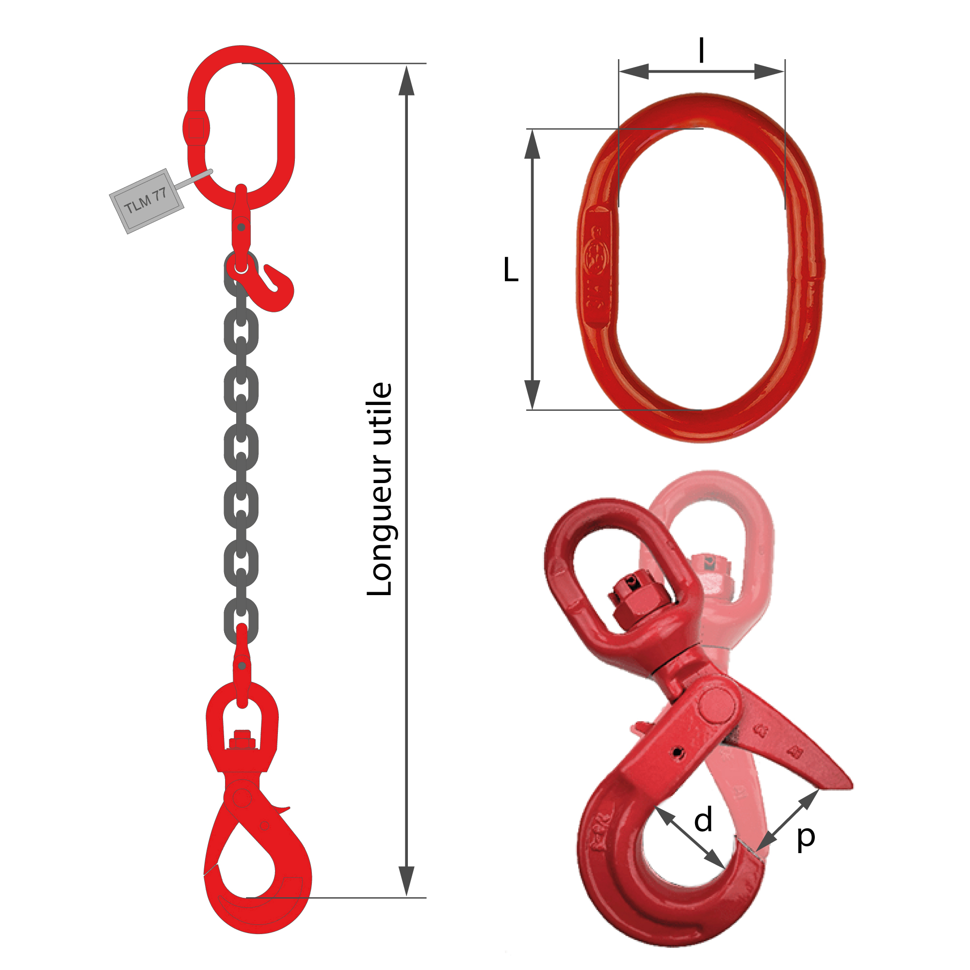 Chaînes d'arrimage avec deux crochets raccourcisseurs - Levagemanut