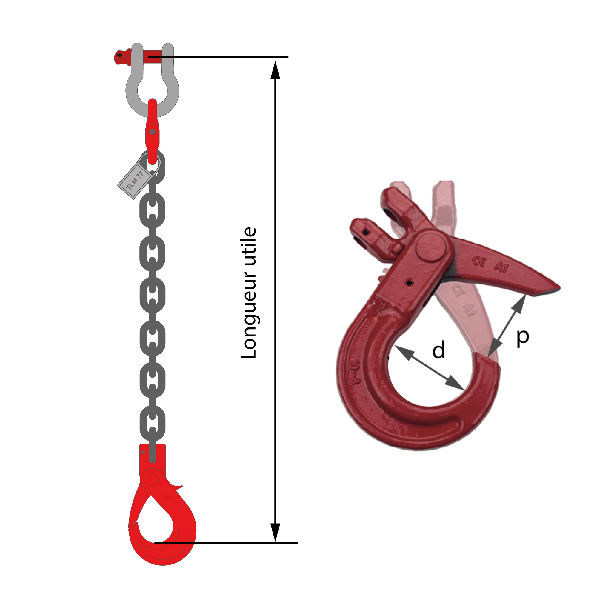 Crochet a chape pour élingue-chaîne - verrouillage automatique