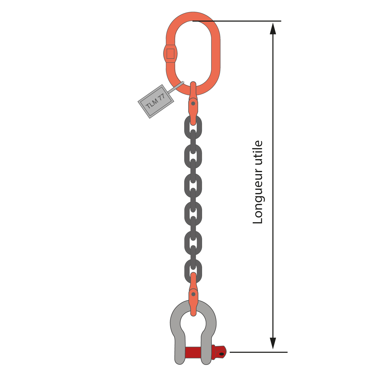 Elingue en chaîne 1 brin avec Manille Lyre HR axe vissé - Grade 100 - TLM 77